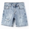 thumbnail image 1 of KIDSCOOL SPACE Boys Summer Denim Shorts, Ripped Holes Soft Elastic Band Inside Half Jean Pants,Light Blue,4-5 Years, 1 of 6