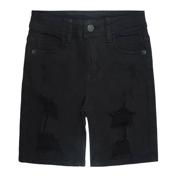 KIDSCOOL SPACE Boys Summer Denim Shorts, Ripped Soft Elastic Band Inside Half Jean Pants,Black,5-6 Years