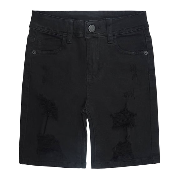 KIDSCOOL SPACE Boys Summer Denim Shorts, Ripped Soft Elastic Band Inside Half Jean Pants,Black,8-9 Years