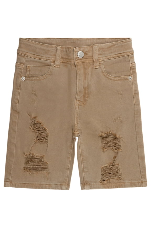 Boys Summer Denim Shorts, Ripped Soft Elastic Band Inside Half Jean Pants,Khaki,9-10 Years