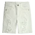 thumbnail image 1 of KIDSCOOL SPACE Boys Summer Denim Shorts, Ripped Soft Elastic Band Inside Half Jean Pants,White,8-9 Years, 1 of 5