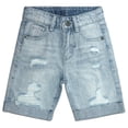 thumbnail image 1 of KIDSCOOL SPACE Boys Summer Denim Shorts, Ripped Soft Thin Elastic Band Inside Half Jean Pants,6-7 Years, 1 of 6