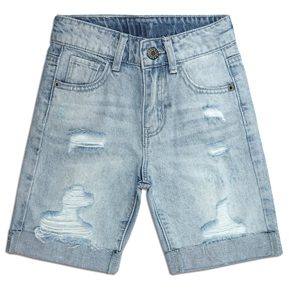 KIDSCOOL SPACE Boys Summer Denim Shorts, Ripped Soft Thin Elastic Band Inside Half Jean Pants,9-10 Years