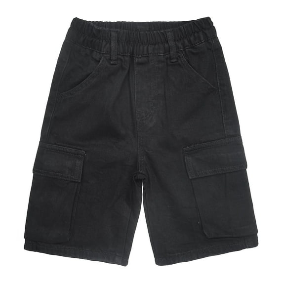 KIDSCOOL SPACE Children's Denim Shorts,Ribbed Elastic Waist with D-ring Loops Summer Jeans Half Cargo Jeans, Black, 4-5 Years