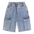 thumbnail image 1 of KIDSCOOL SPACE Children's Denim Shorts,Ribbed Elastic Waist with D-ring Loops Summer Jeans Half Cargo Jeans, Light Blue,7-8 Years, 1 of 7