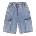 thumbnail image 1 of KIDSCOOL Boys Pocket Utility Jean Half Pants Cargo Denim Shorts Bottoms, Light Blue,7-8 Years, 1 of 7
