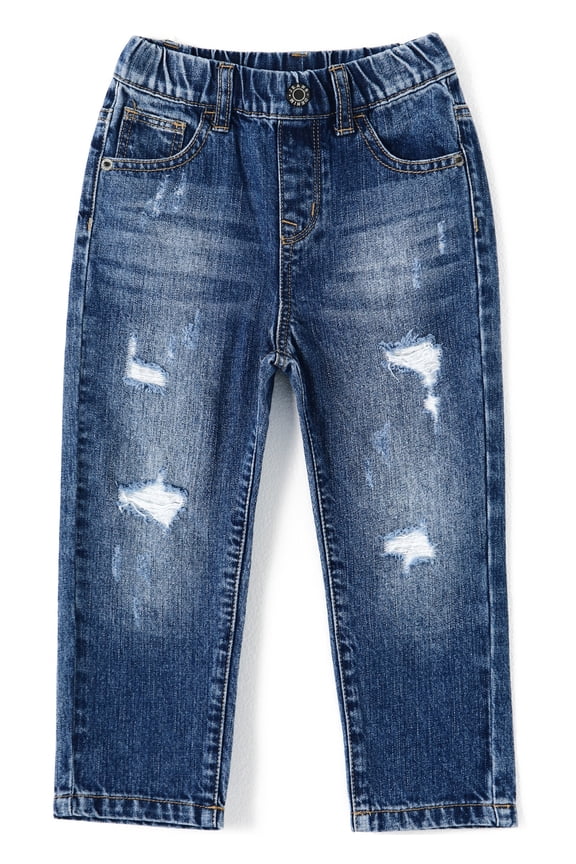 Girl Boy Jeans,Little Kid Elastic Band Inside Ripped Denim Pants,Blue,2-3 Years