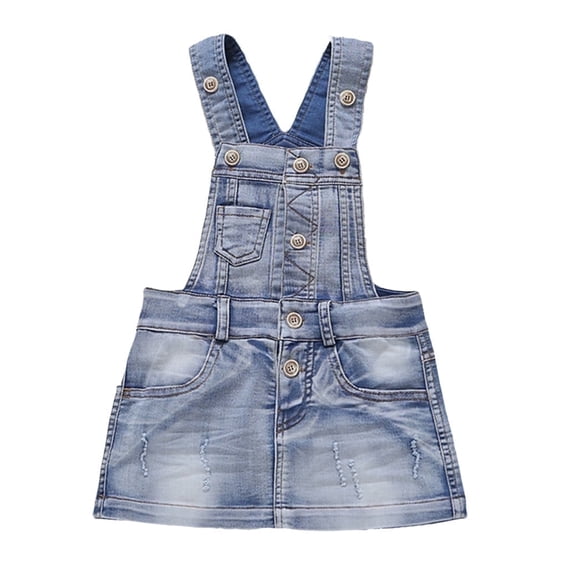 KIDSCOOL SPACE Girl Denim Overall Dresses,Little Girls Jean Pinafore Jumper,Light Blue,3-4 Years