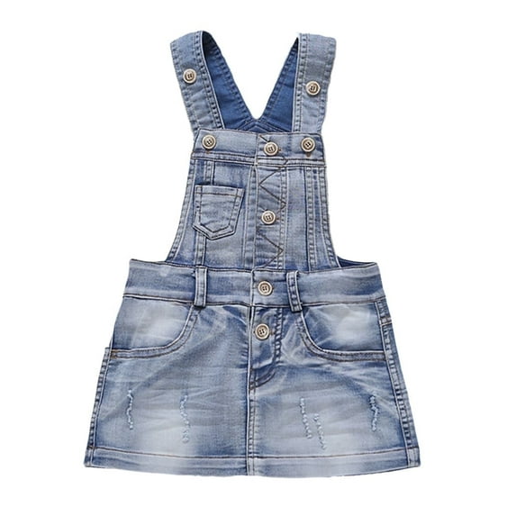 KIDSCOOL SPACE Girl Denim Overalls Dress,Little Girls Jean Jumper,Light Blue,6-7 Years
