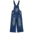 thumbnail image 1 of KIDSCOOL SPACE Girl Denim Overalls, Wide Leg Jean Dungaree Pants,Mid Blue,4-5 Years, 1 of 7