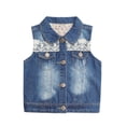 thumbnail image 1 of KIDSCOOL SPACE Girl Denim Vest, Round Collared Lace Sleeveless Jeans Tops,7-8 Years, 1 of 7