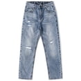 thumbnail image 1 of KIDSCOOL SPACE Girl Jeans,Big Kid Ripped Elastic Band Inside Straight Fit Denim Jeans Pants,Blue,7-8 Years, 1 of 6