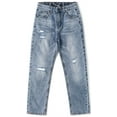 thumbnail image 1 of KIDSCOOL SPACE Girl Jeans,Big Kid Ripped Elastic Band Inside Straight Fit Denim Jeans Pants,Blue,7-8 Years, 1 of 6