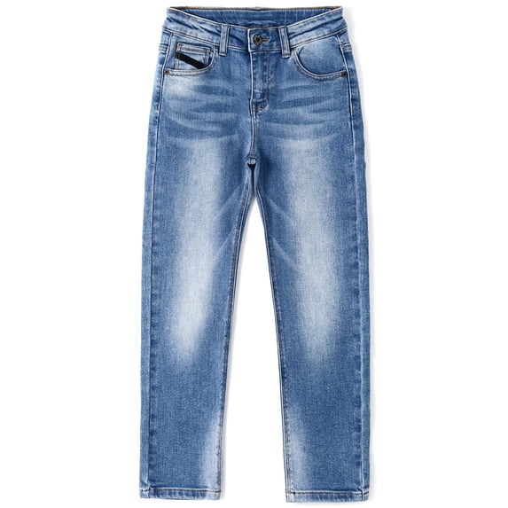 KIDSCOOL SPACE Girl Slim Jeans,5-14T Straight Fit Simple Desgin Denim Pants,Light Blue,7-8 Years