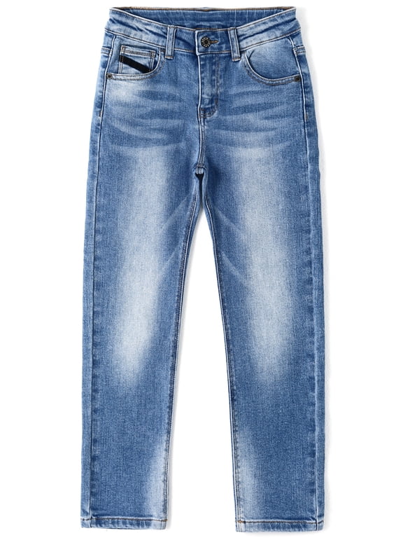 Girl Slim Jeans,5-14T Straight Fit Simple Desgin Denim Pants,Light Blue,7-8 Years