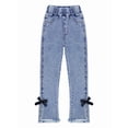 thumbnail image 1 of KIDSCOOL SPACE Girl Jeans,Raw Edge Ankle Hem Bowknot Decor Denim Pants,Blue,9-10 Years, 1 of 8