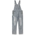 thumbnail image 1 of KIDSCOOL SPACE Girls Big Bibs Pockets Ripped Holes Washed Cotton Jeans Overalls,LightGrey,12-13 Years, 1 of 7