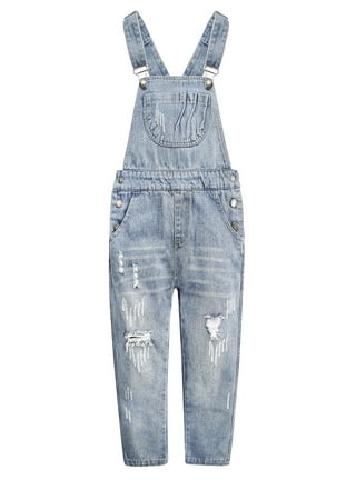 Kids Striped Liner Fashion Ripped Jeans Overalls – Kidscool Space