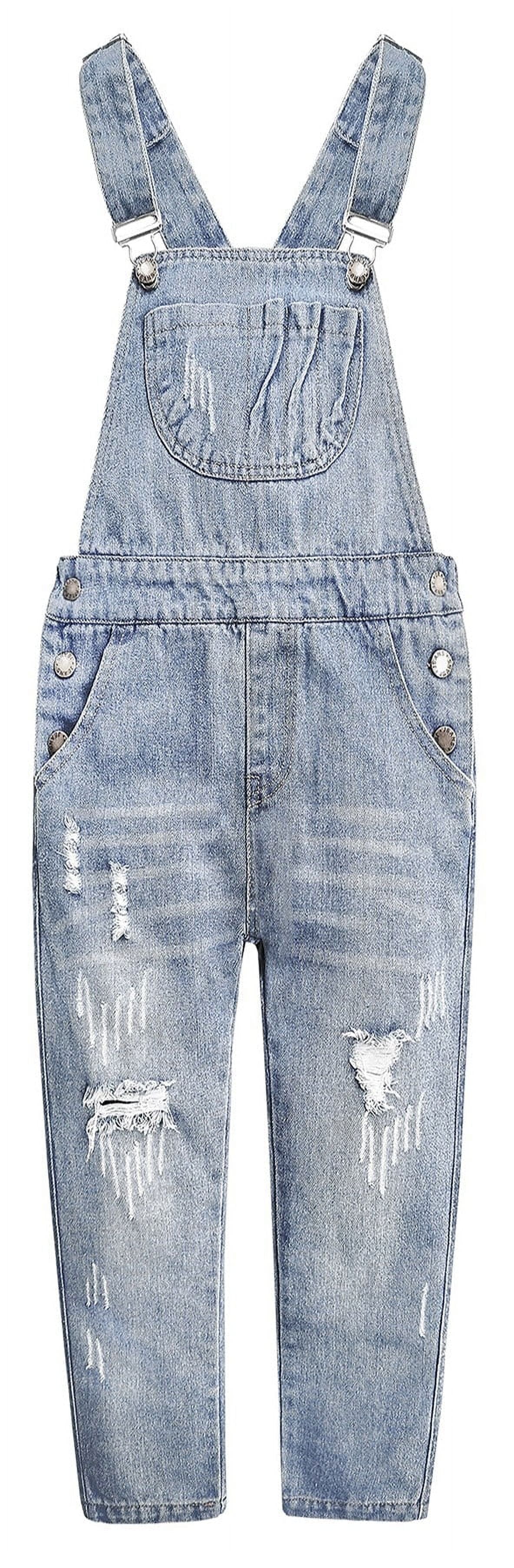 KIDSCOOL SPACE Kids Denim Overalls, Ripped Cotton Jeans for Girls ...