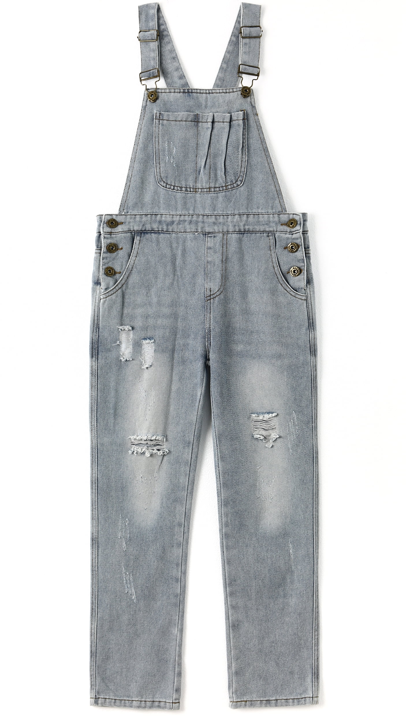 KIDSCOOL SPACE Kids Denim Overalls, Ripped Cotton Jeans for Girls ...