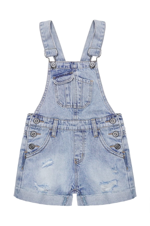 Girls Boys Jeans Shorts,Ripped Adjustable Straps Summer Denim Shortalls,Light Blue,11-12 Years