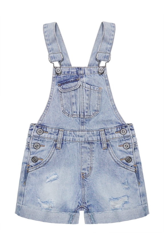 Girls Boys Jeans Shorts,Ripped Adjustable Straps Summer Denim Shortalls,Light Blue,7-8 Years
