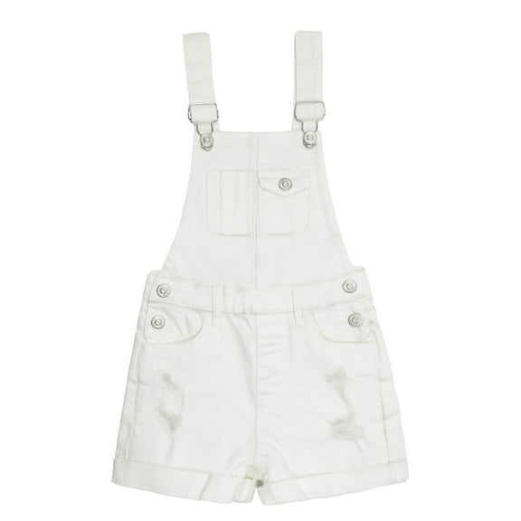 KIDSCOOL SPACE Girls Boys Jeans Shorts,Ripped Adjustable Straps Summer Denim Shortalls,White,13-14 Years