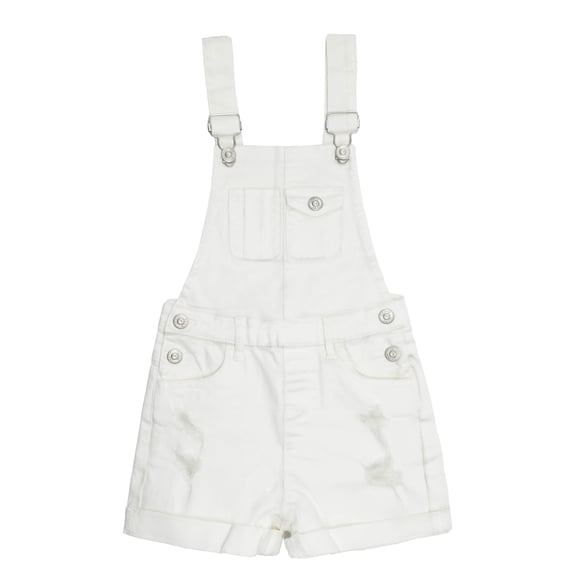 KIDSCOOL SPACE Girls Boys Jeans Shorts,Ripped Adjustable Straps Summer Denim Shortalls,White,5-6 Years