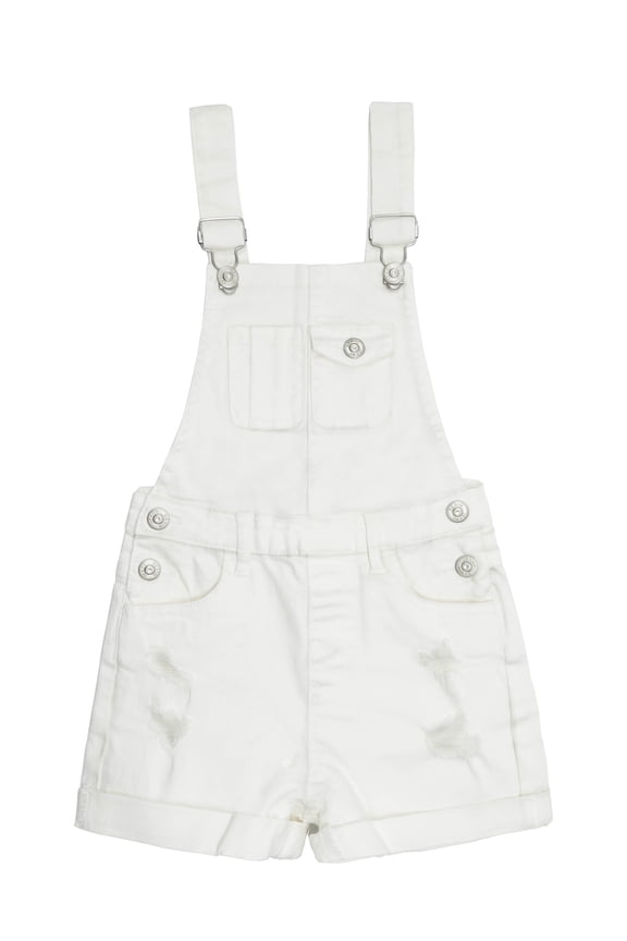Girls Boys Jeans Shorts,Ripped Adjustable Straps Summer Denim Shortalls,White,7-8 Years