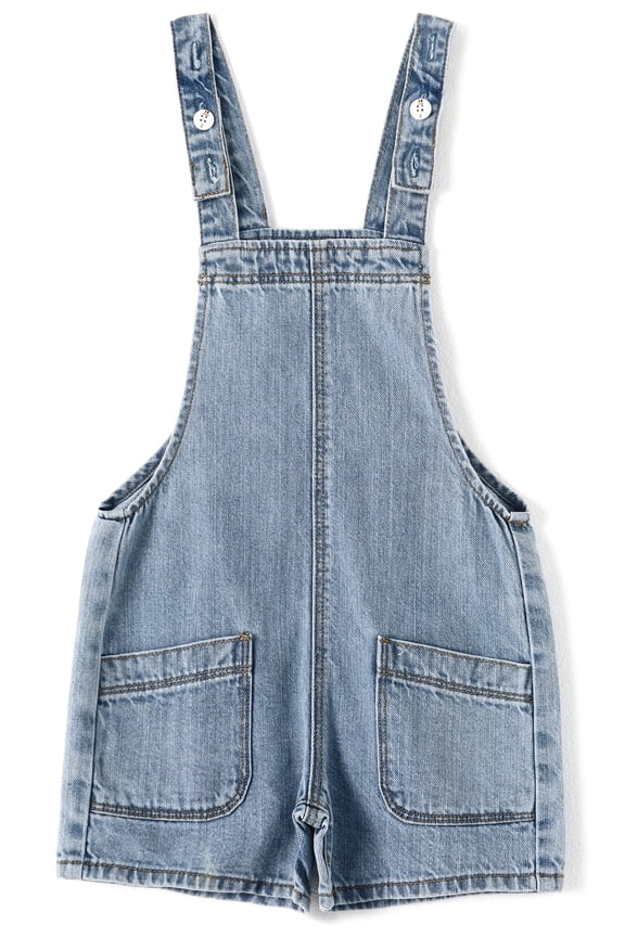 Girls Boys Jeans Shorts,Simple Design Adjustable Straps Summer Denim Shortalls,Light Blue,7-8 Years