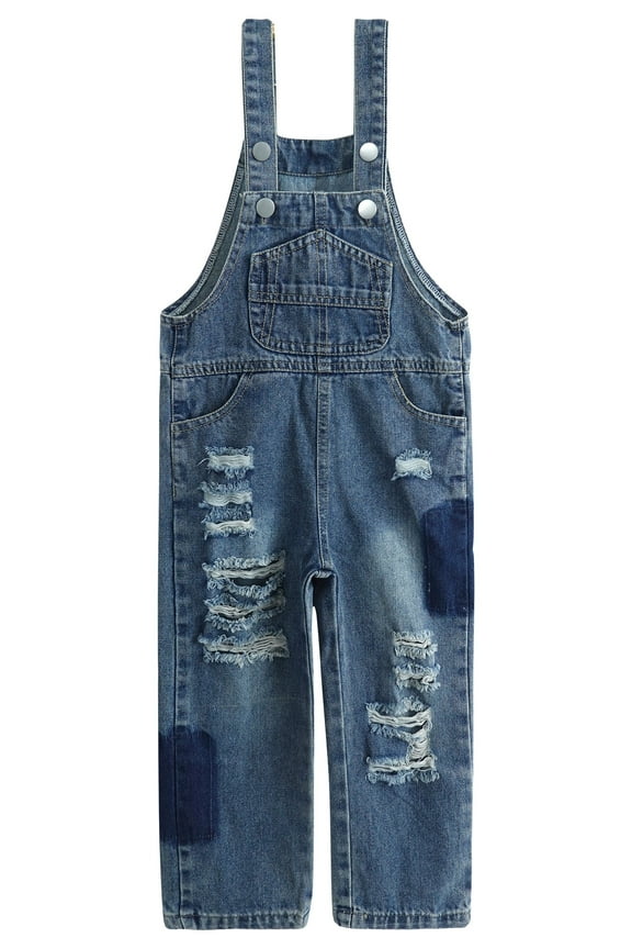 Girls Denim Bib Overalls,Little Big Kids Adjustable Straps Ripped Jean Dungarees Pants, Blue,12-13 Years