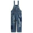 thumbnail image 1 of KIDSCOOL SPACE Girls Denim Bib Overalls,Little Big Kids Adjustable Straps Ripped Jean Dungarees Pants, Blue,9-10 Years, 1 of 6