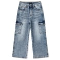 thumbnail image 1 of KIDSCOOL SPACE Girls Denim Cargo Pants 5-13Y, Wide Leg Jeans With Flap Pockets for Kids,Light Blue,9-10 Years, 1 of 6