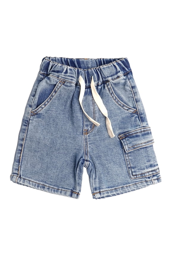 Kids' Drawsting Closure Denim Shorts,Ribbed Elastic Waist Summer Jeans Half Cargo Jeans, Light Blue,10-11 Years