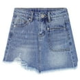 thumbnail image 1 of KIDSCOOL SPACE Girls Denim Dress,Cute Rippe Frayed Raw Hem Simple Design Summer Short Skirts,Blue,6-7 Years, 1 of 9