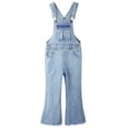 thumbnail image 1 of KIDSCOOL SPACE Girls Denim Flared Overalls Pants,3D Accordion Deep Heel Pockets Bell Bottom Jeans Dungarees,LightBlue,7-8 Years, 1 of 6