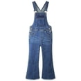 thumbnail image 1 of KIDSCOOL SPACE Girls Denim Flared Overalls Pants,3D Accordion Deep Heel Pockets Bell Bottom Jeans Dungarees,MidBlue,13-14 Years, 1 of 6