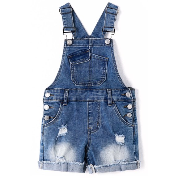 KIDSCOOL SPACE Girls Denim Overall Shorts,Little Big Boys Jean Overalls,Blue,3-4 Years