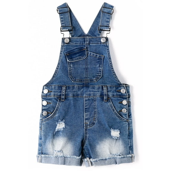 KIDSCOOL SPACE Girls Denim Overall Shorts,Little Big Boys Jean Overalls,Blue,7-8 Years