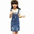 thumbnail image 1 of KIDSCOOL SPACE Girls Denim Overall Skirts,Little Girls Soft Stretchy Jeans Overall Dress,Deep Blue,6-7 Years, 1 of 8