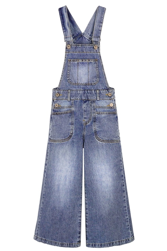 Girls Denim Overalls,Big Exposed External Pockets Jean Dungarees Pants,Light Blue,8-9 Years