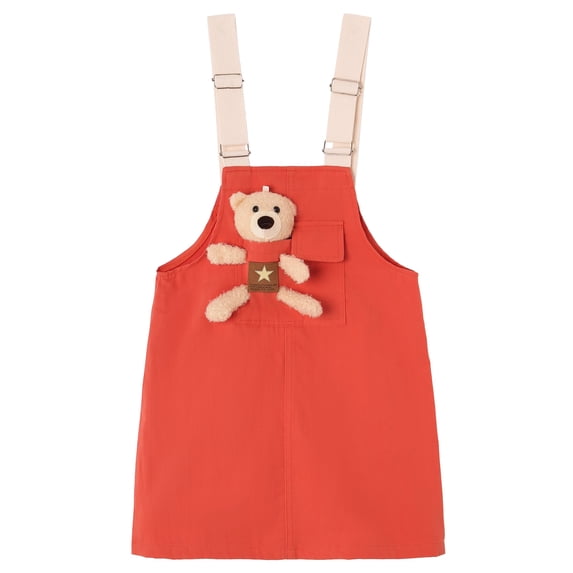 KIDSCOOL SPACE Girls Denim Overalls Dress,Cute Bear Simple Design Summer Colored Jumpsuit Dress,Orange,11-12 Years