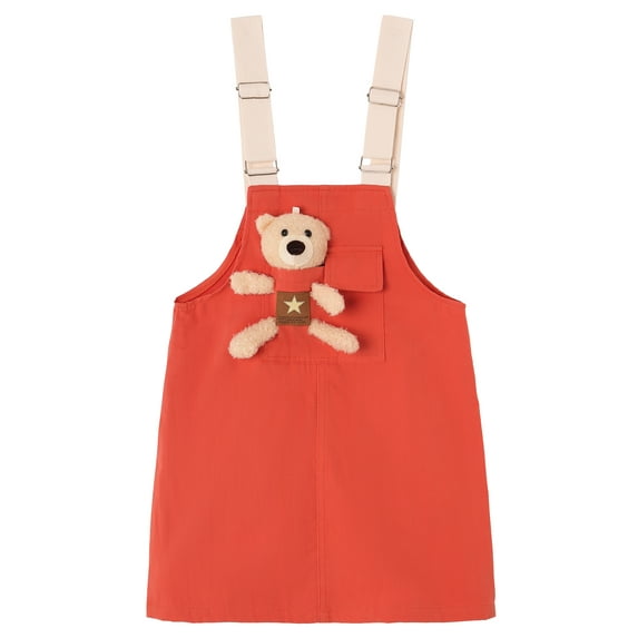 KIDSCOOL SPACE Girls Denim Overalls Dress,Cute Bear Simple Design Summer Colored Jumpsuit Dress,Orange,14-15 Years