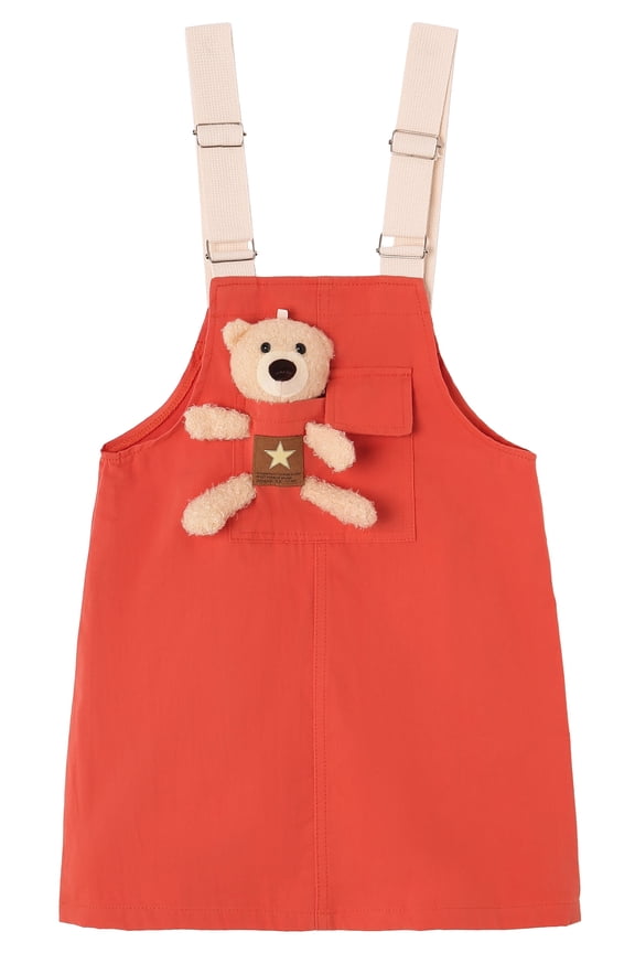 Girls Denim Overalls Dress,Cute Bear Simple Design Summer Colored Jumpsuit Dress,Orange,9-10 Years