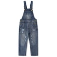 thumbnail image 1 of KIDSCOOL SPACE Girls Denim Overalls, Elastic Waistband Inside Washed Ripped Holes Jeans Jumpsuit, 4-5 Years, 1 of 9