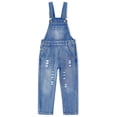 thumbnail image 1 of KIDSCOOL Girls Denim Overalls Kids Ripped Jeans Tweens Washed Bib Jumpsuits, 4-5 Years, 1 of 7