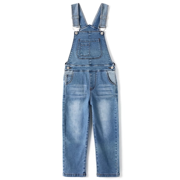 KIDSCOOL SPACE Girls Denim Overalls, Elastic Waistband Inside Washed Stretchy Jeans Jumpsuit,Light Blue,11-12 Years