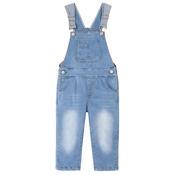 KIDSCOOL SPACE Girls Denim Overalls, Elastic Waistband Inside Washed Stretchy Jeans Jumpsuit,Light Blue;2-3 Years