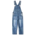 thumbnail image 1 of KIDSCOOL SPACE Girls Denim Overalls, Elastic Waistband Inside Washed Stretchy Jeans Jumpsuit,Light Blue,3-4 Years, 1 of 8