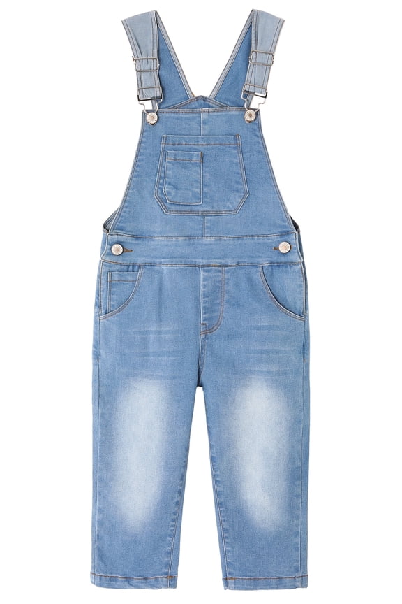 Girls Denim Overalls, Elastic Waistband Inside Washed Stretchy Jeans Jumpsuit,Light Blue,6-12 Months